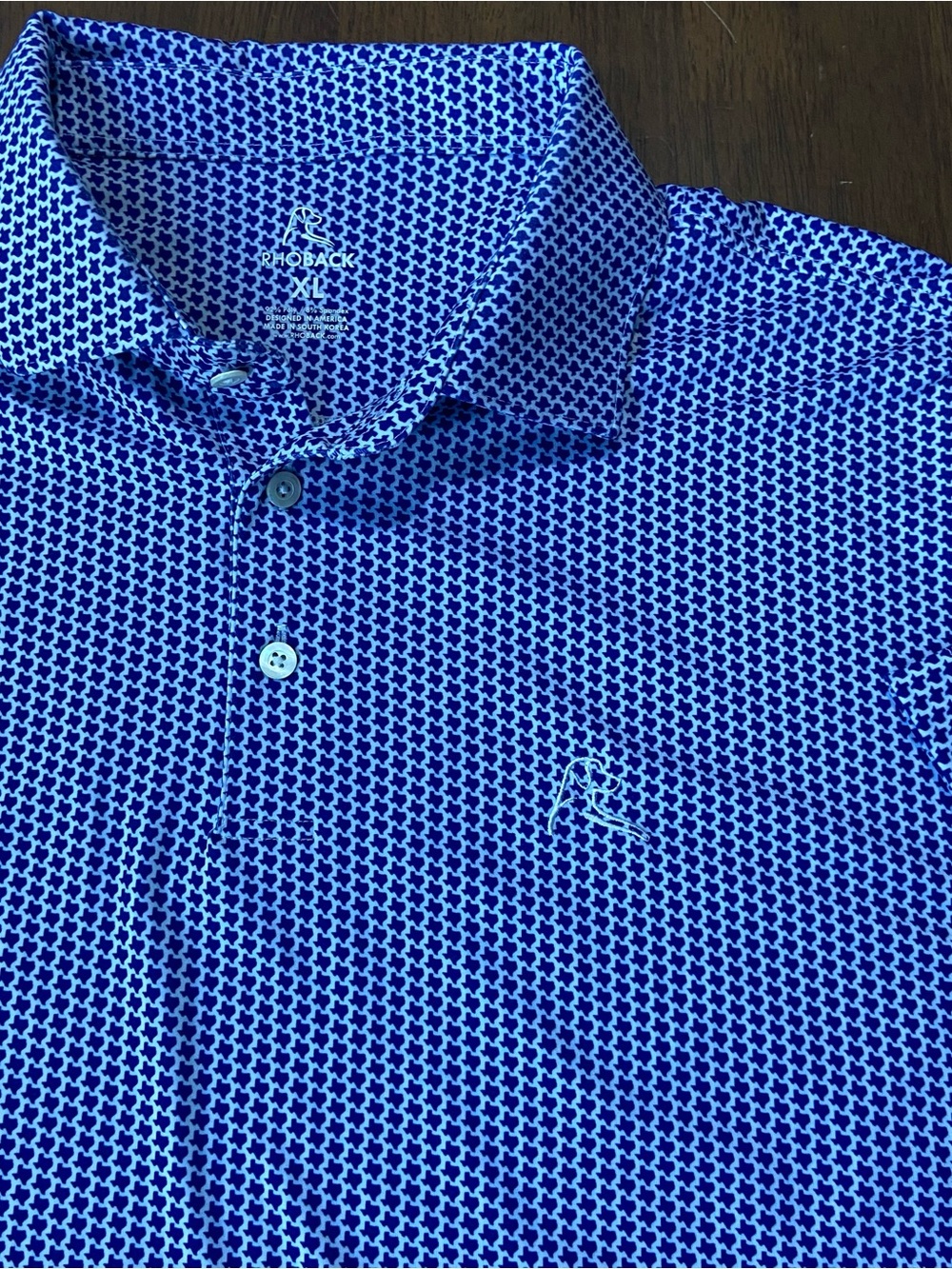 Rhoback Lone Star Golf Polo Mens XL Blue White Texas Pattern Performance Shirt